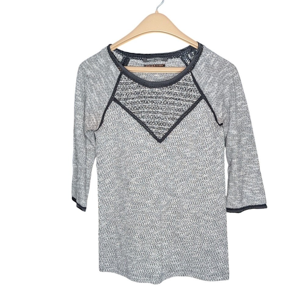 Maison Scotch Star de la Saison Gray Black Textured Knit Top Contrast Panel Sz 1